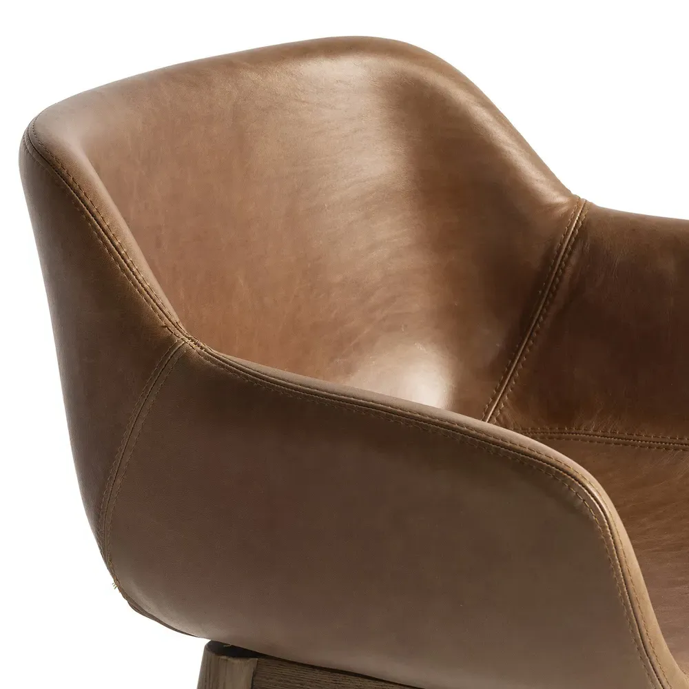 Warren Swivel Counter Stool - Brown, Leather