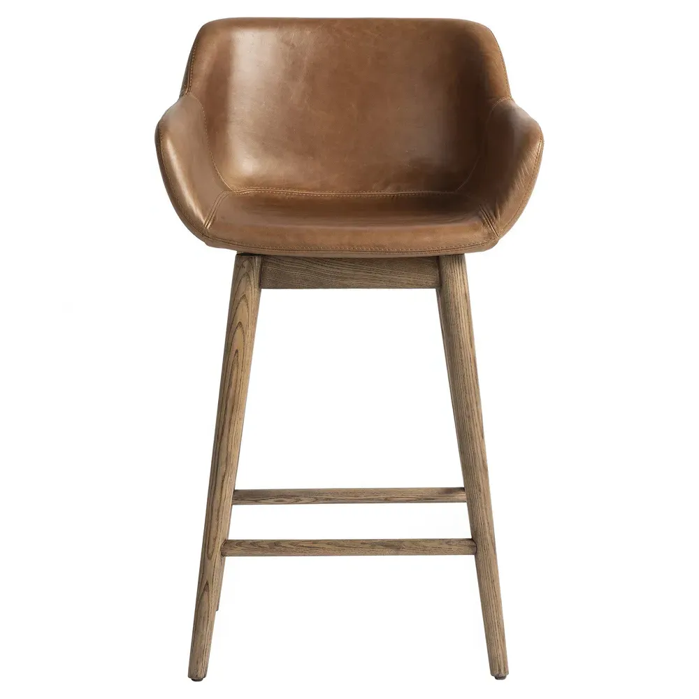 Warren Swivel Counter Stool - Brown, Leather