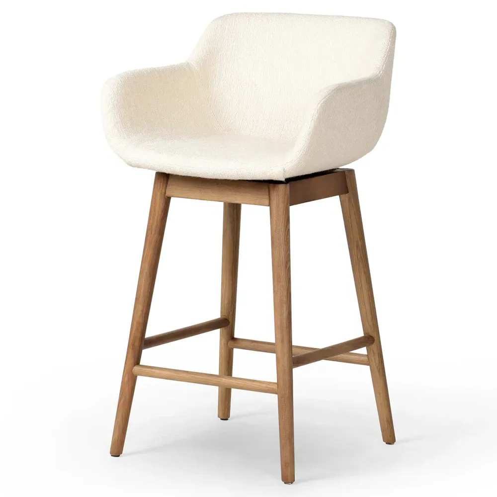 Warren Swivel Counter Stool - Cream, Brown Wood