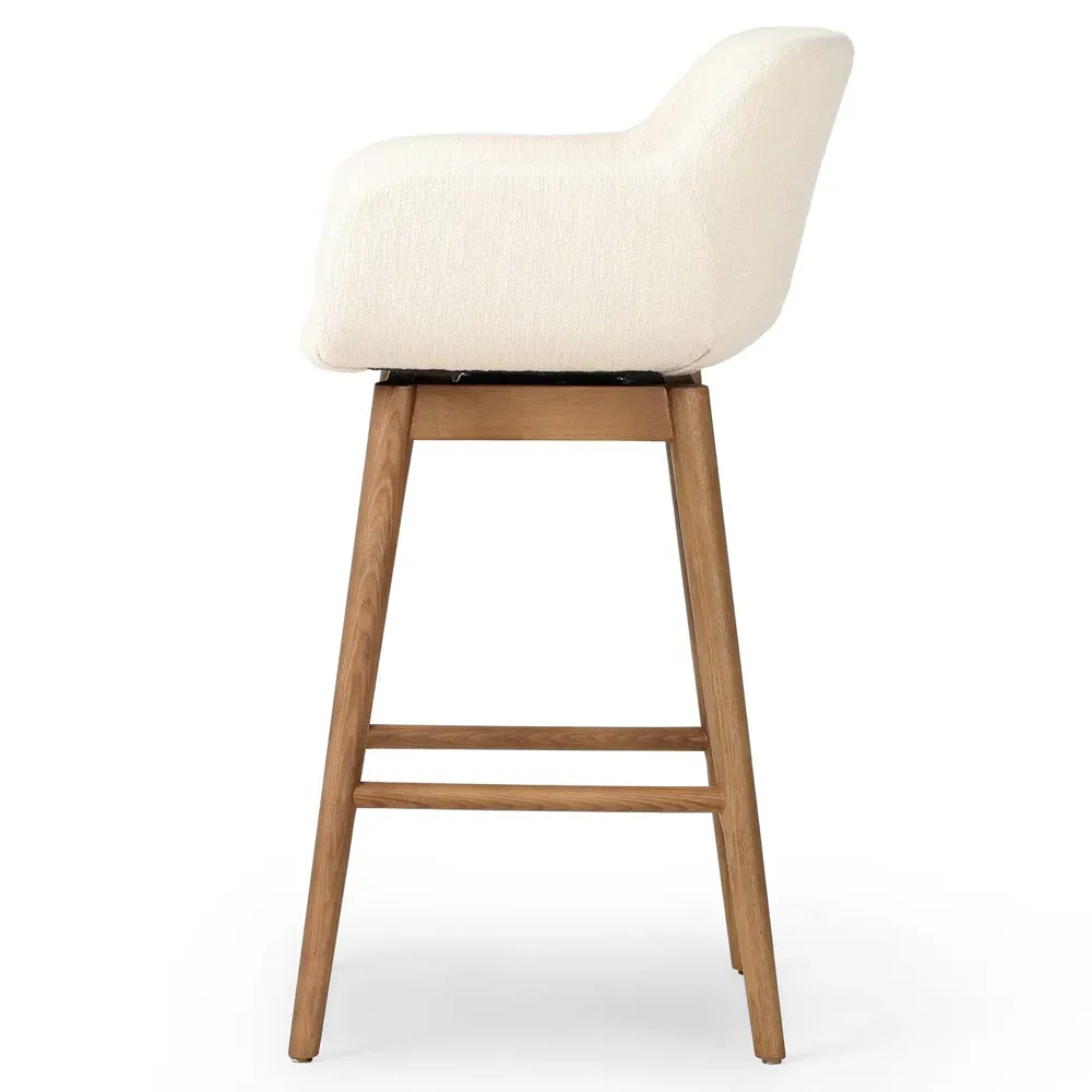 Warren Swivel Counter Stool - Cream, Brown Wood