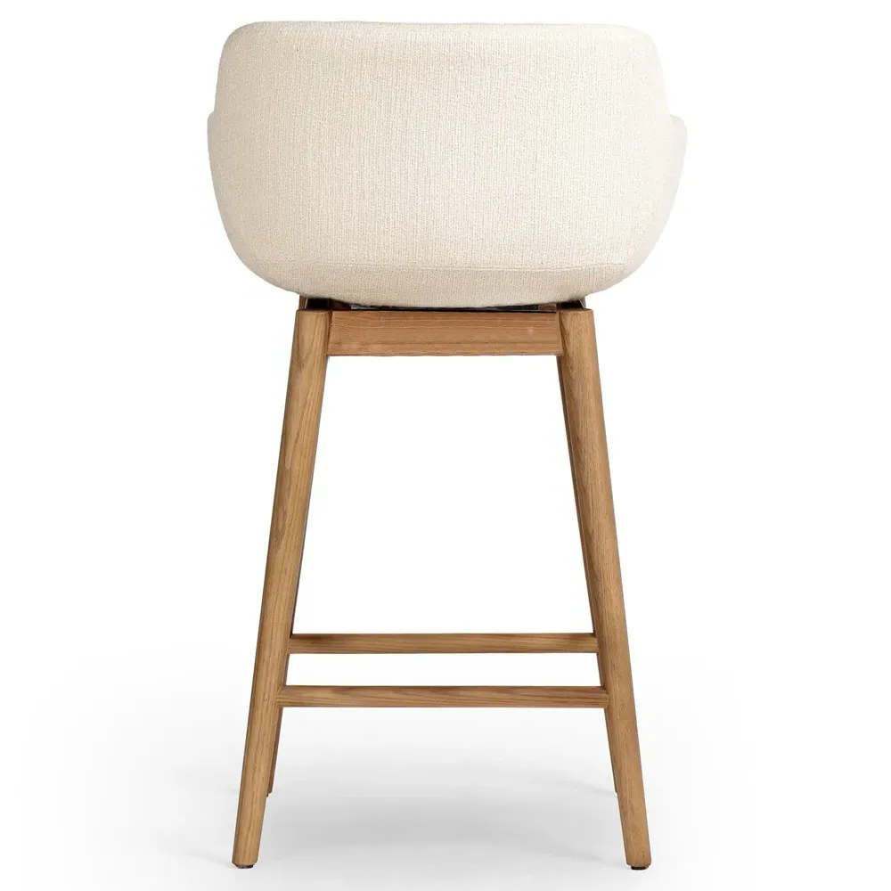 Warren Swivel Counter Stool - Cream, Brown Wood