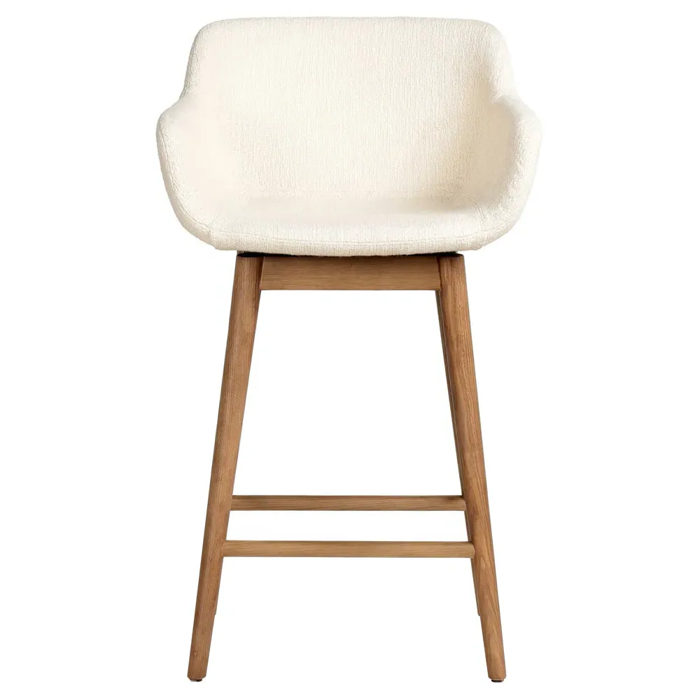 Warren Swivel Counter Stool - Cream, Brown Wood image
