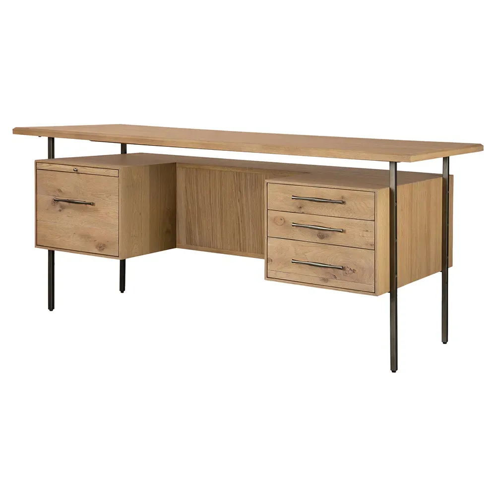 Wayland 4 Drawer Desk - Natural, Oak Wood