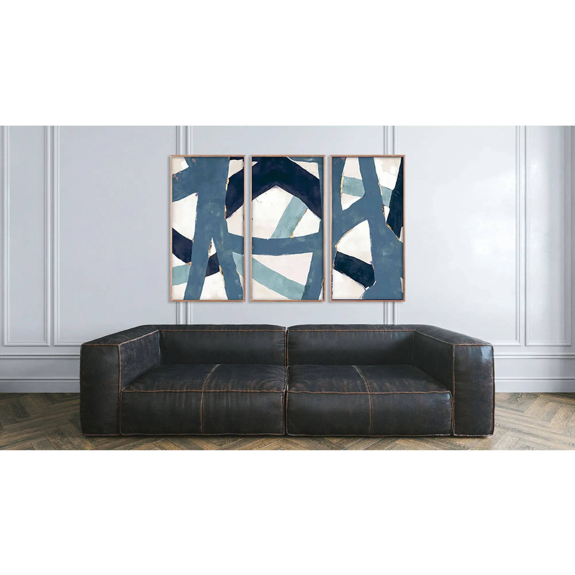 Weave Triptych Painting - Blue, Walnut