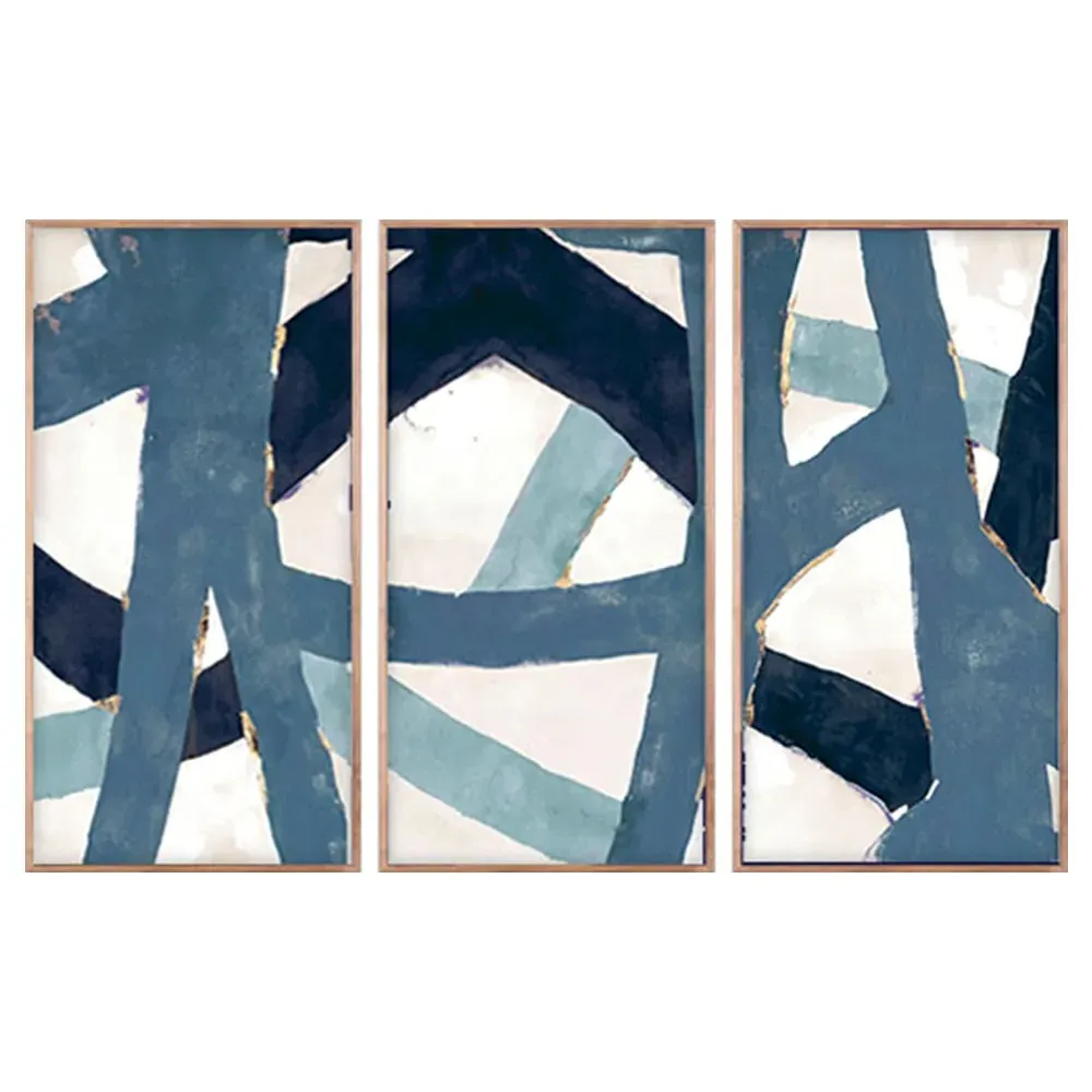 Weave Triptych Painting - Blue, Walnut