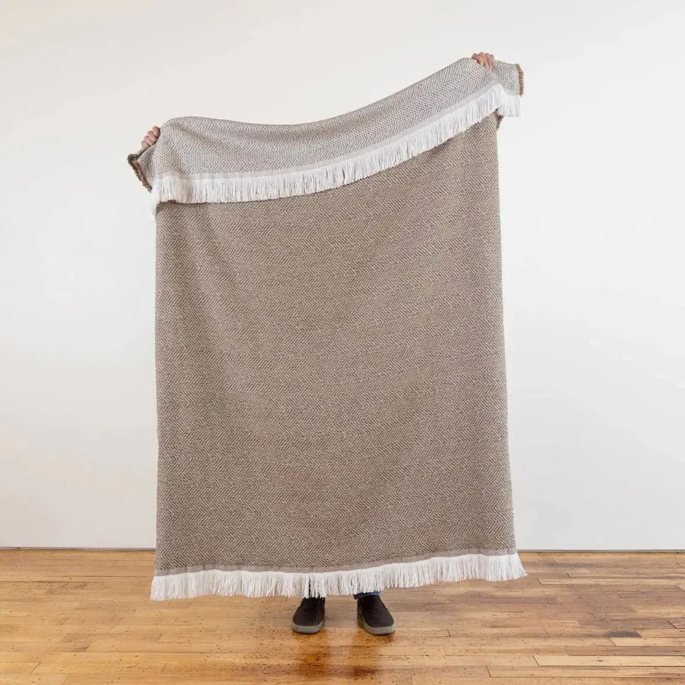 Wells Herringbone Throw Blanket - Brown, Sunbrella Acrylic