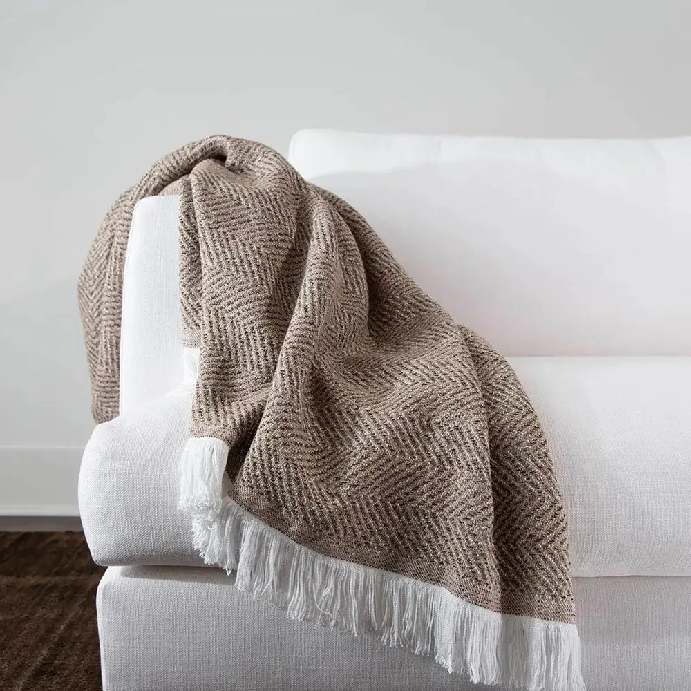 Wells Herringbone Throw Blanket - Brown, Sunbrella Acrylic