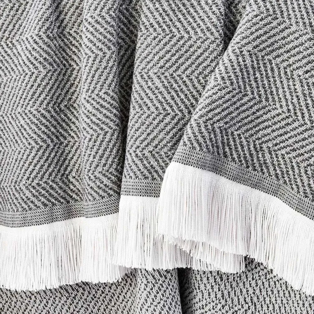 Wells Herringbone Throw Blanket - Dark Grey, Sunbrella Acrylic