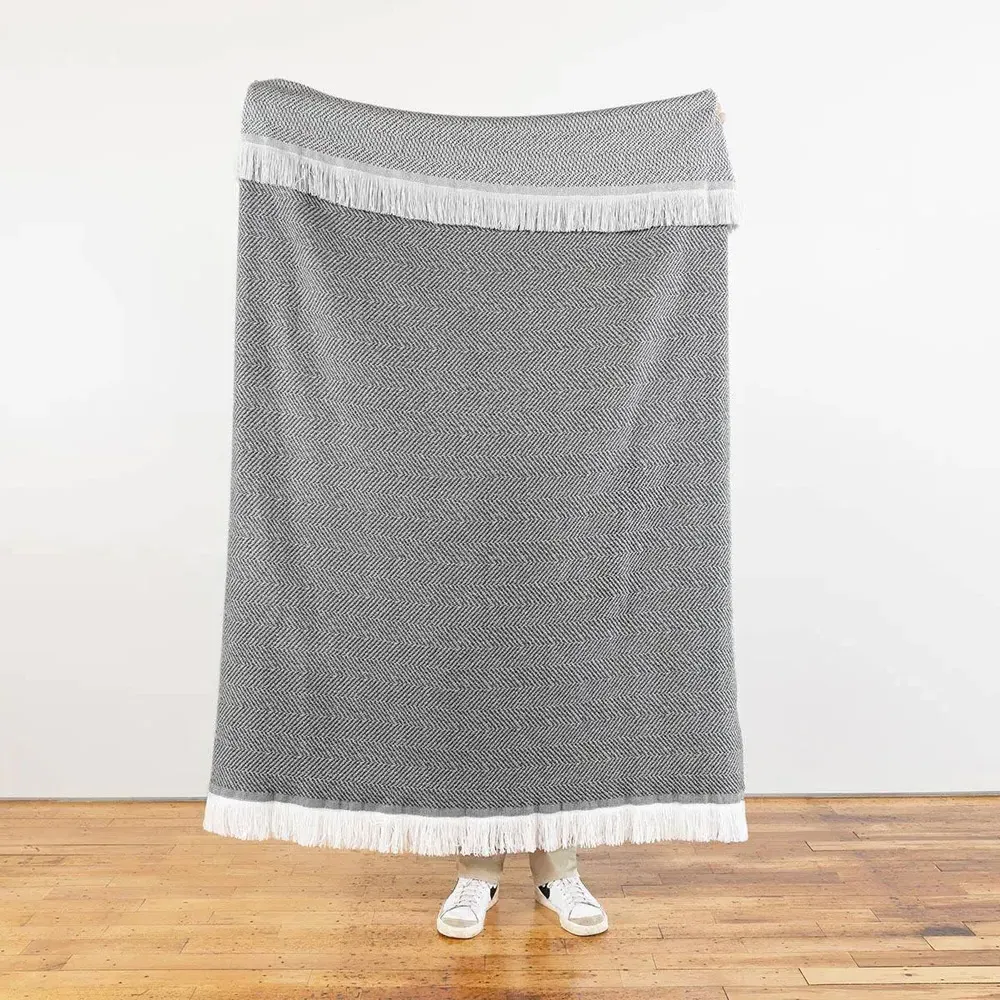 Wells Herringbone Throw Blanket - Dark Grey, Sunbrella Acrylic
