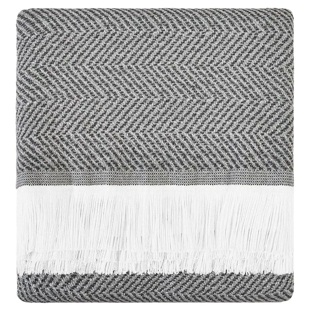 Wells Herringbone Throw Blanket - Dark Grey, Sunbrella Acrylic