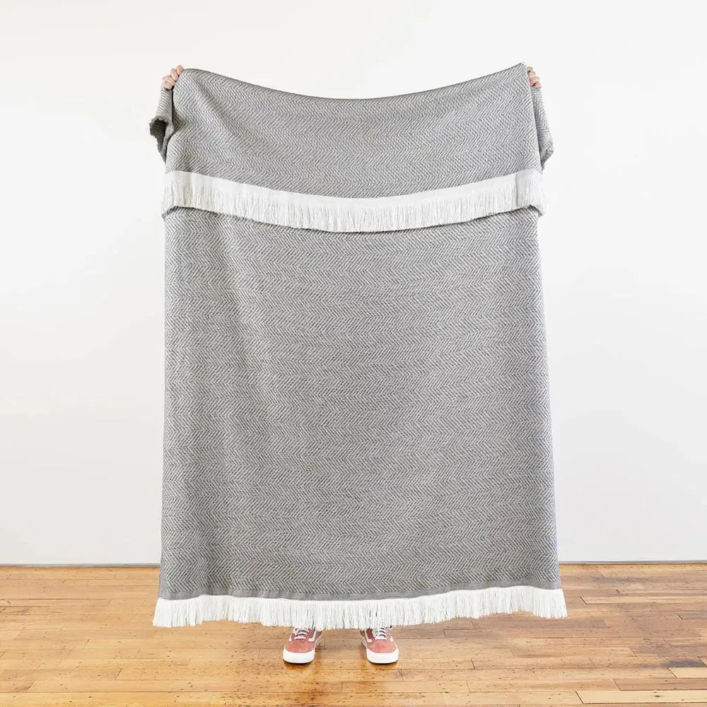Wells Herringbone Throw Blanket - Grey, Sunbrella Acrylic