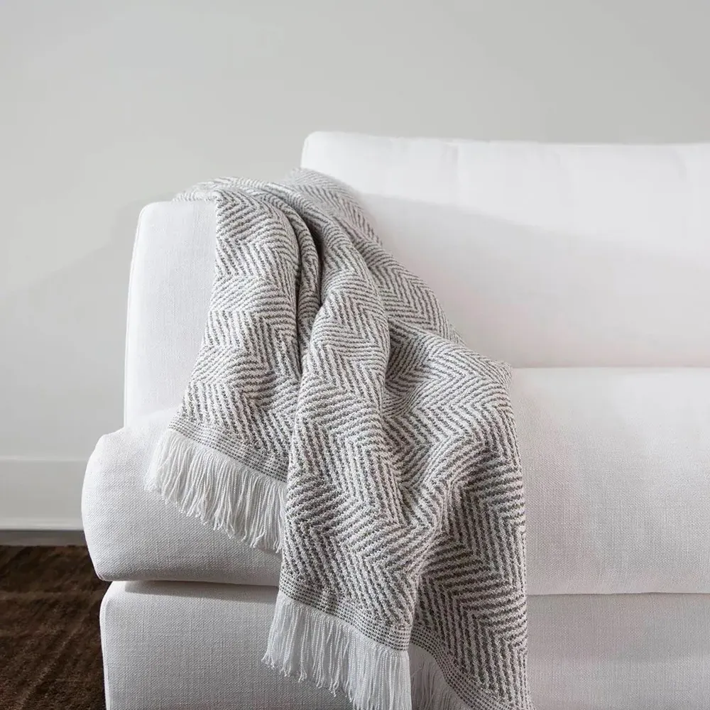 Wells Herringbone Throw Blanket - Grey, Sunbrella Acrylic