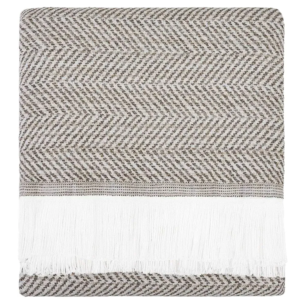 Wells Herringbone Throw Blanket - Grey, Sunbrella Acrylic