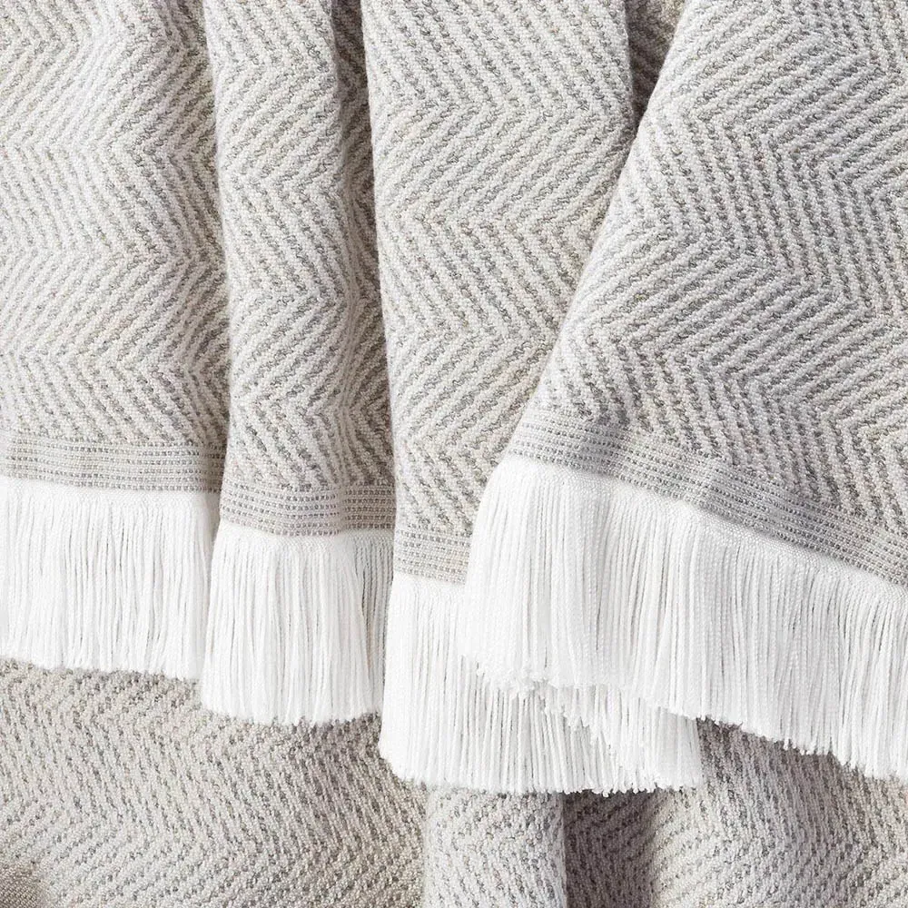 Wells Herringbone Throw Blanket - Light Grey, Sunbrella Acrylic