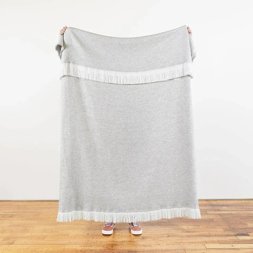 Wells Herringbone Throw Blanket - Light Grey, Sunbrella Acrylic