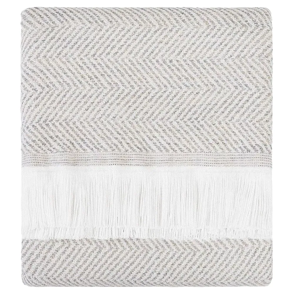Wells Herringbone Throw Blanket - Light Grey, Sunbrella Acrylic