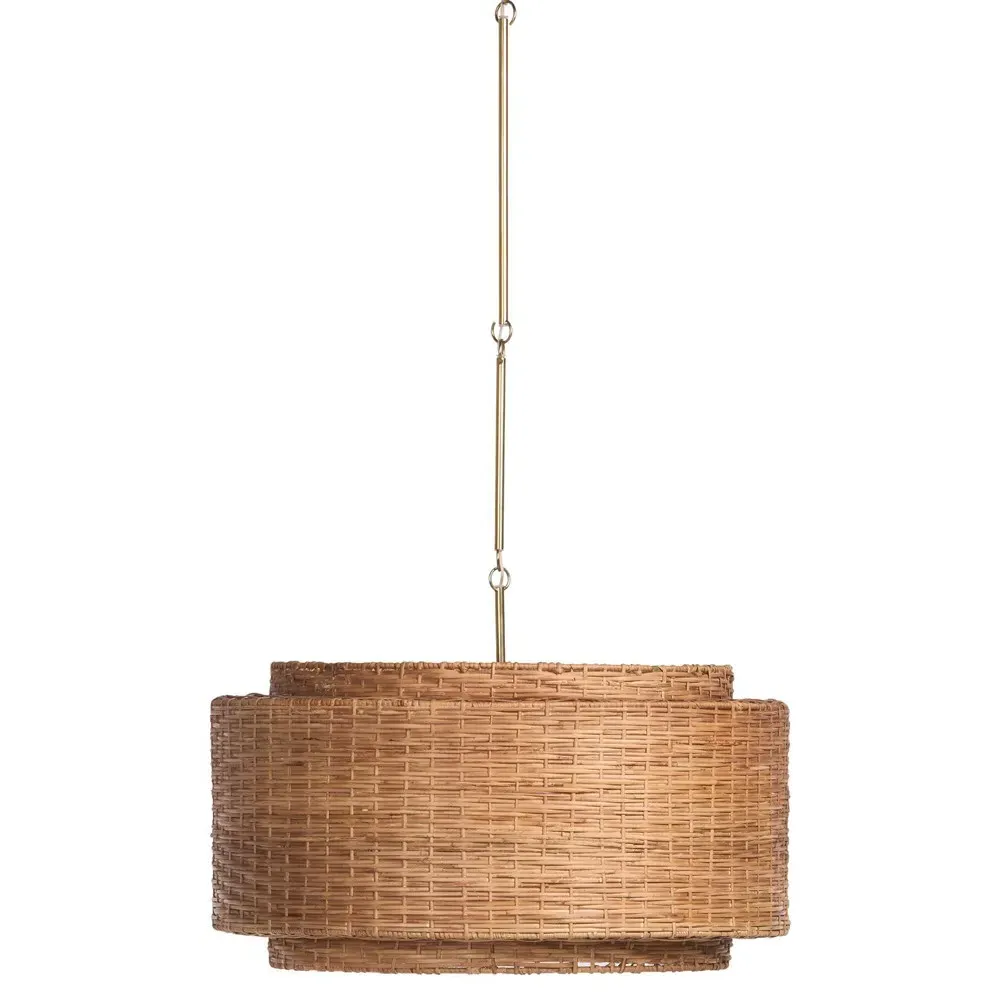 Wendell Woven Cane Pendant Light - Antique Brass
