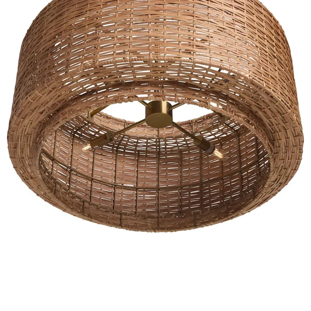 Wendell Woven Cane Pendant Light - Antique Brass