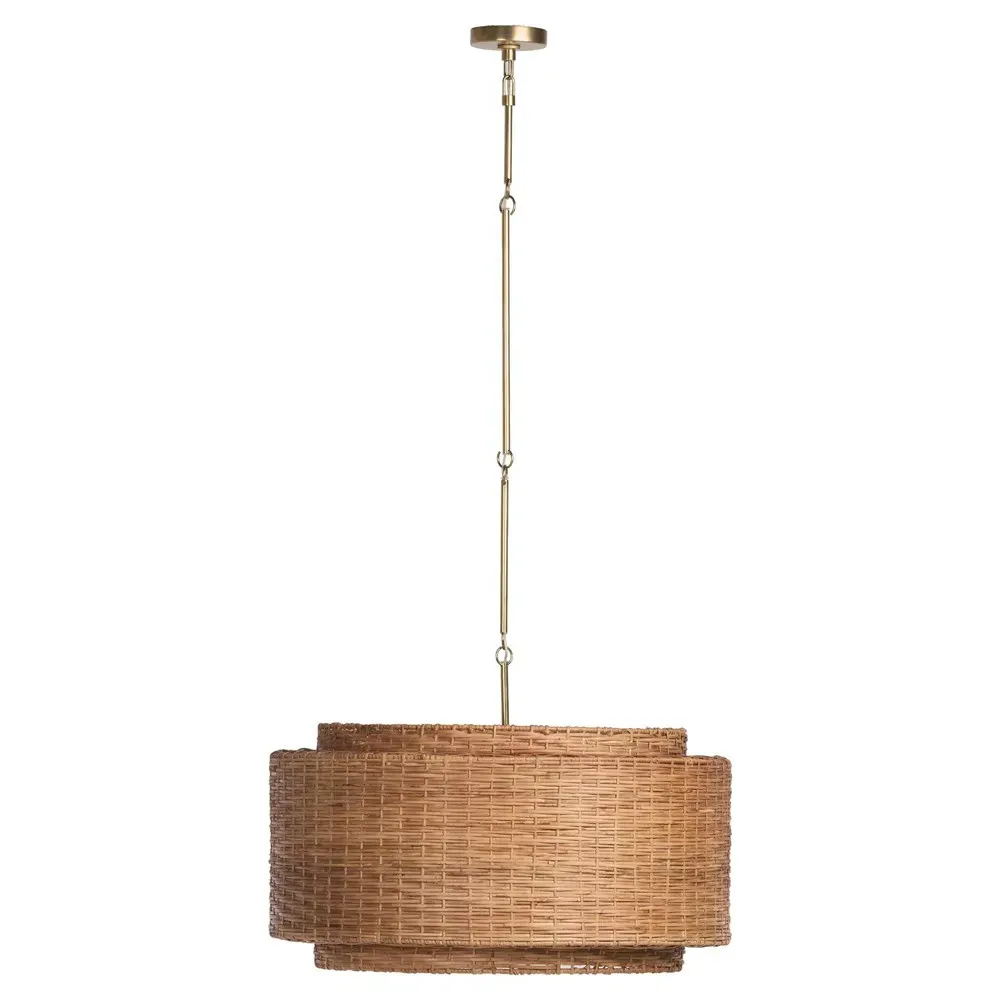 Wendell Woven Cane Pendant Light - Antique Brass
