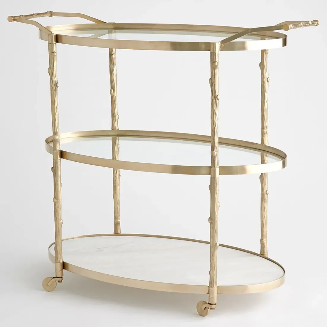 Wesley Twig Bar Cart - Antique Brass, Marble