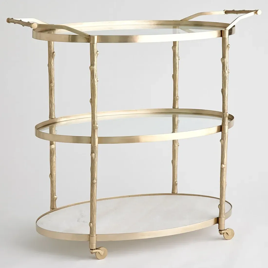 Wesley Twig Bar Cart - Antique Brass, Marble