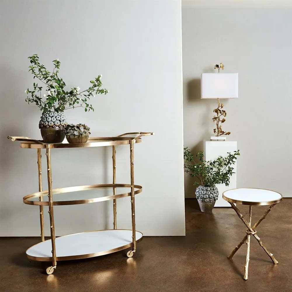Wesley Twig Bar Cart - Antique Brass, Marble