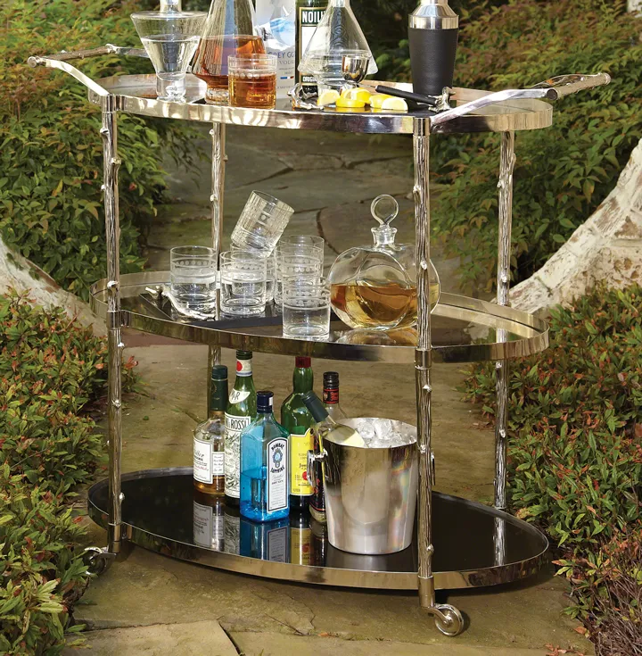 Wesley Twig Bar Cart - Nickel, Granite