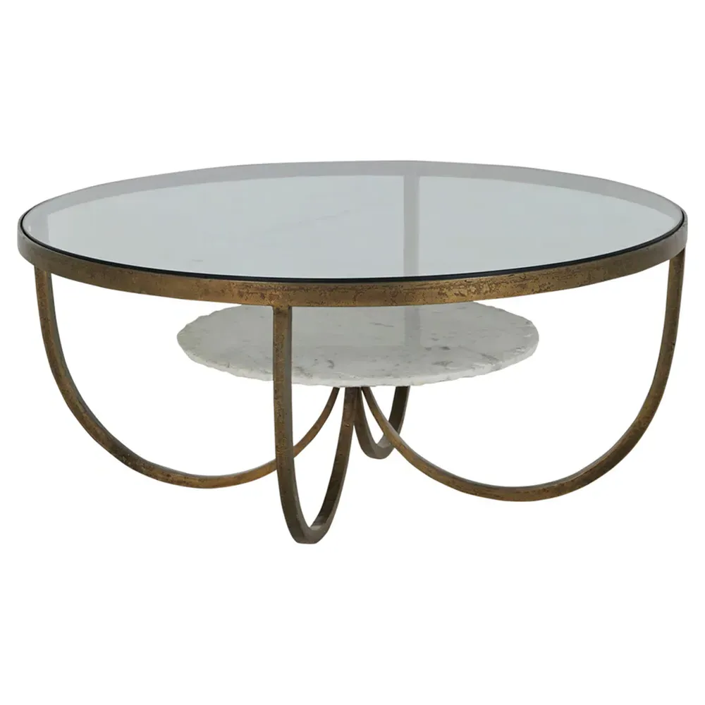 Wilbur Round Coffee Table - Antique Brass, Marble