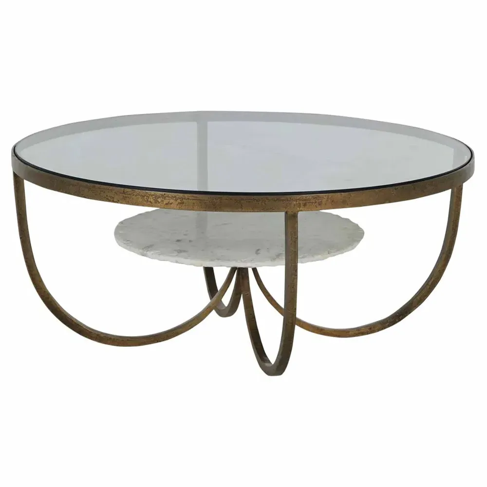 Wilbur Round Coffee Table - Antique Brass, Marble