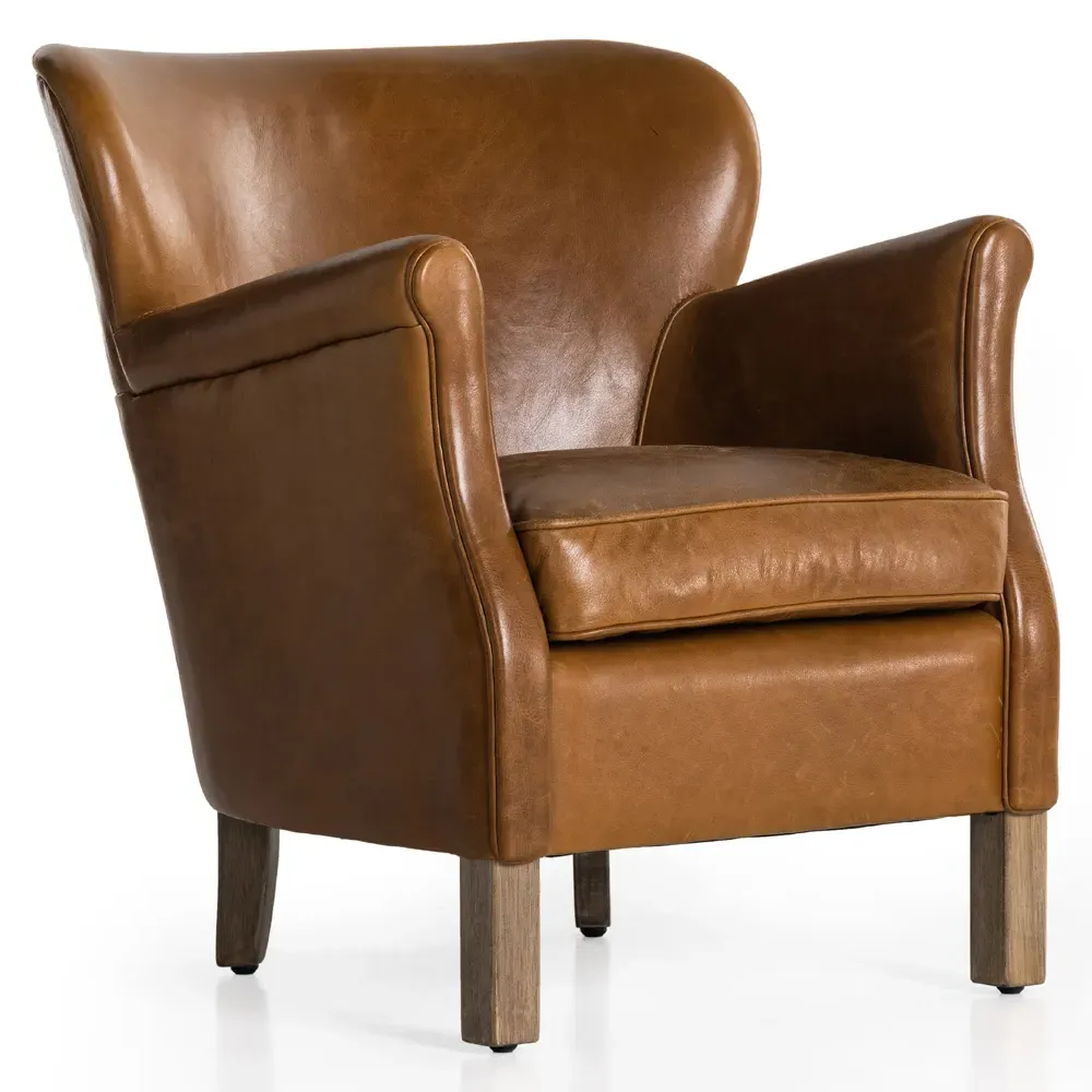 Wilhelmina Wing Club Chair - Brown, Leather