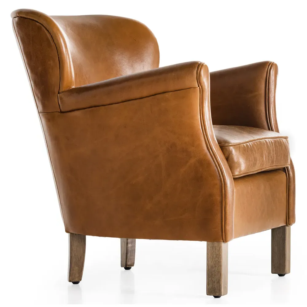 Wilhelmina Wing Club Chair - Brown, Leather