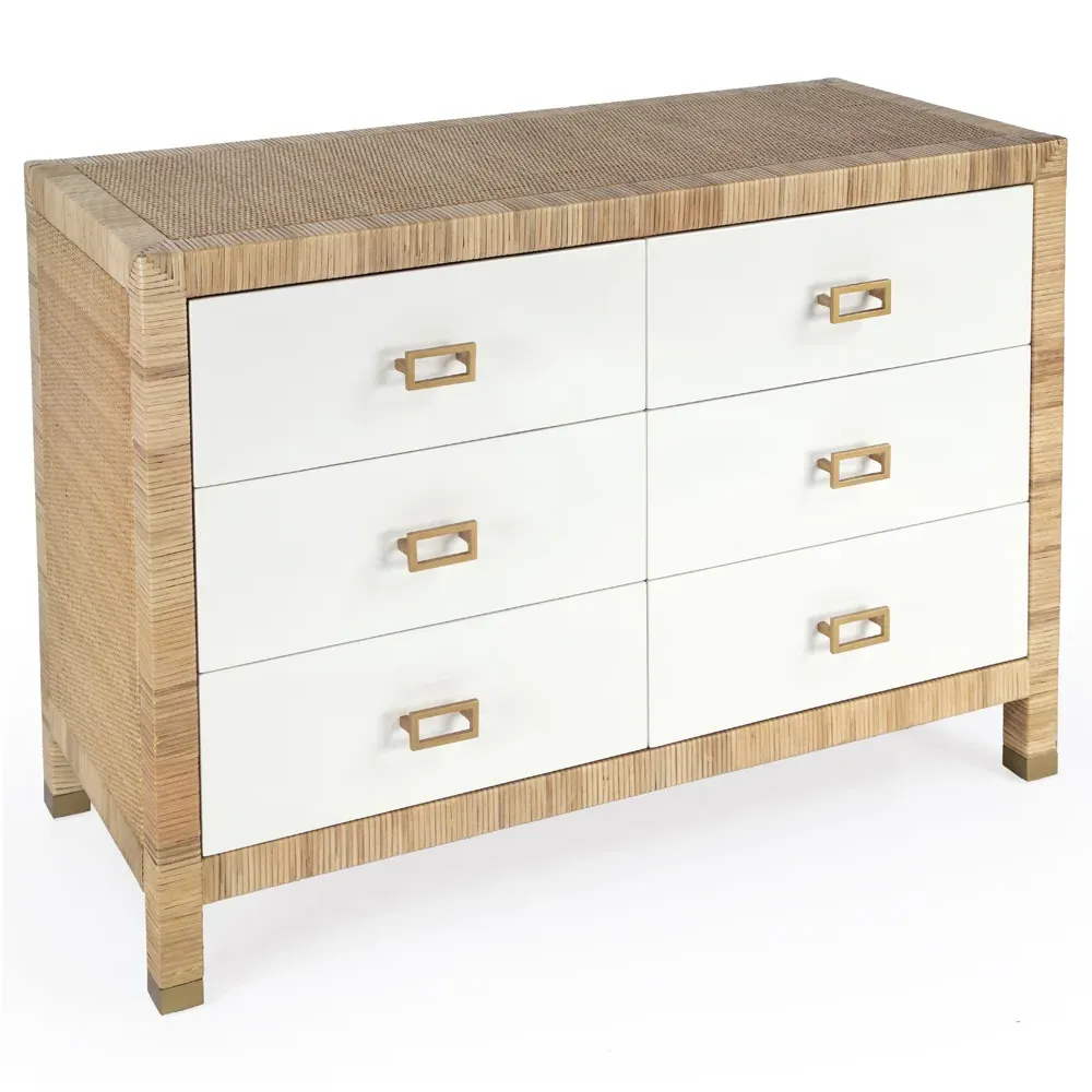 Will Woven Rattan Double Dresser - White, Wood