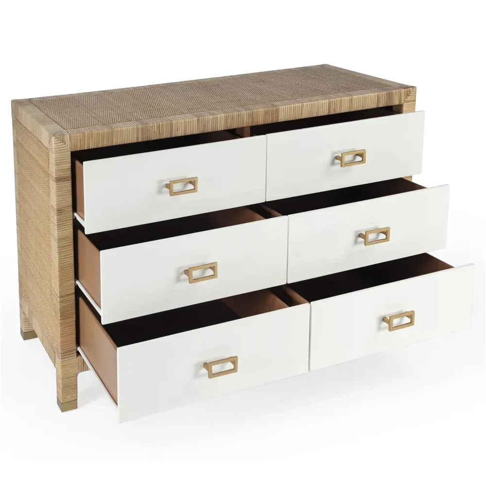 Will Woven Rattan Double Dresser - White, Wood
