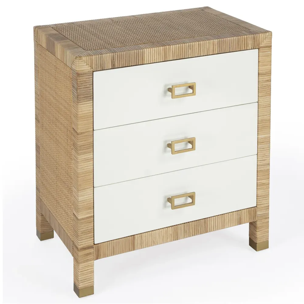Will Woven Rattan Nightstand - White, Wood