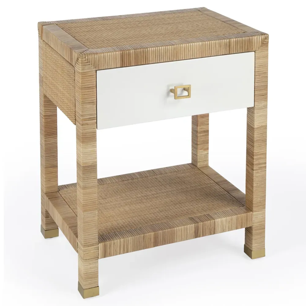 Will Woven Rattan Nightstand - White, Wood