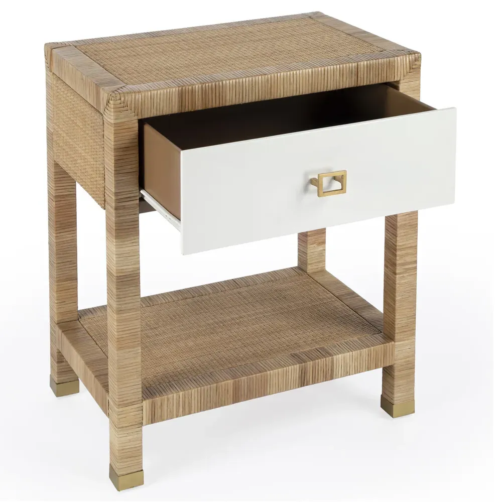Will Woven Rattan Nightstand - White, Wood