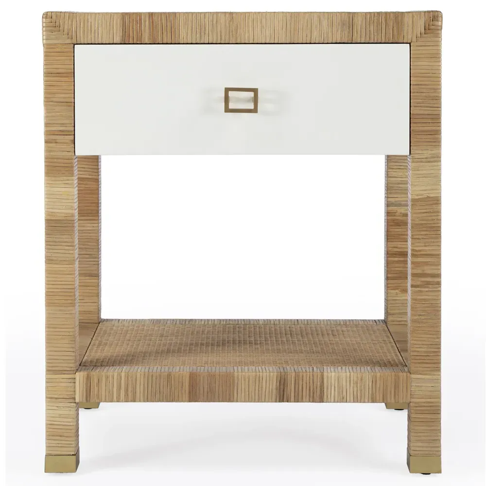 Will Woven Rattan Nightstand - White, Wood image