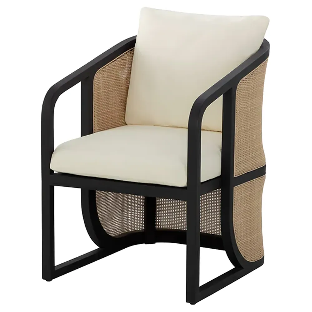 Willis Woven Wicker Outdoor Dining Arm Chair - Black, Teak