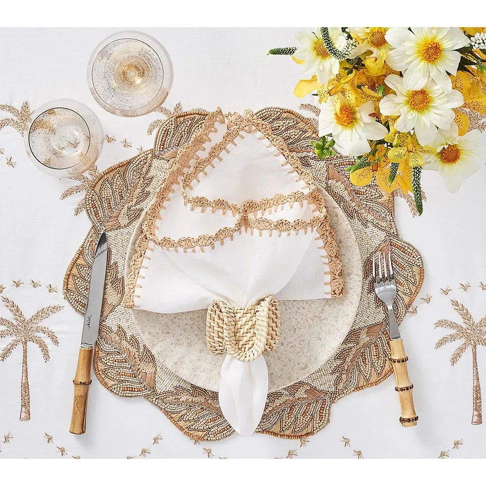 Winding Vine Beaded Placemat Set of 2 - Beige