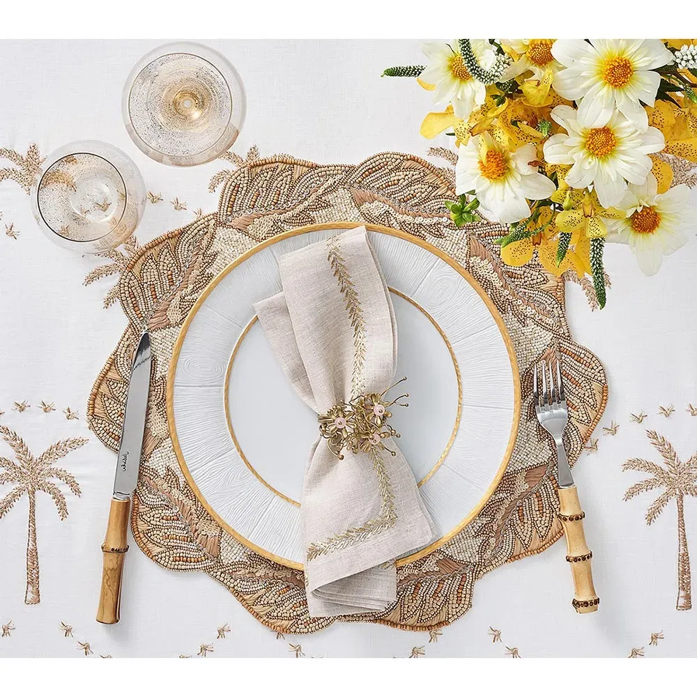 Winding Vine Beaded Placemat Set of 2 - Beige