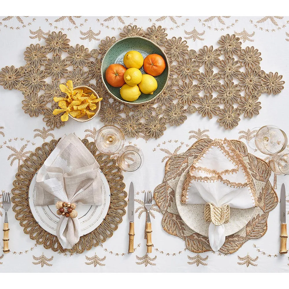 Winding Vine Beaded Placemat Set of 2 - Beige