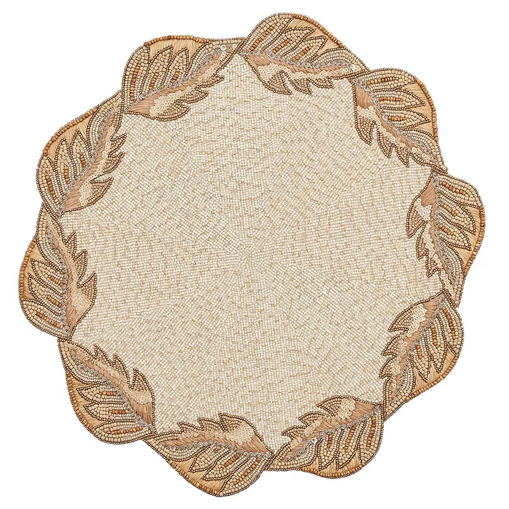 Winding Vine Beaded Placemat Set of 2 - Beige image