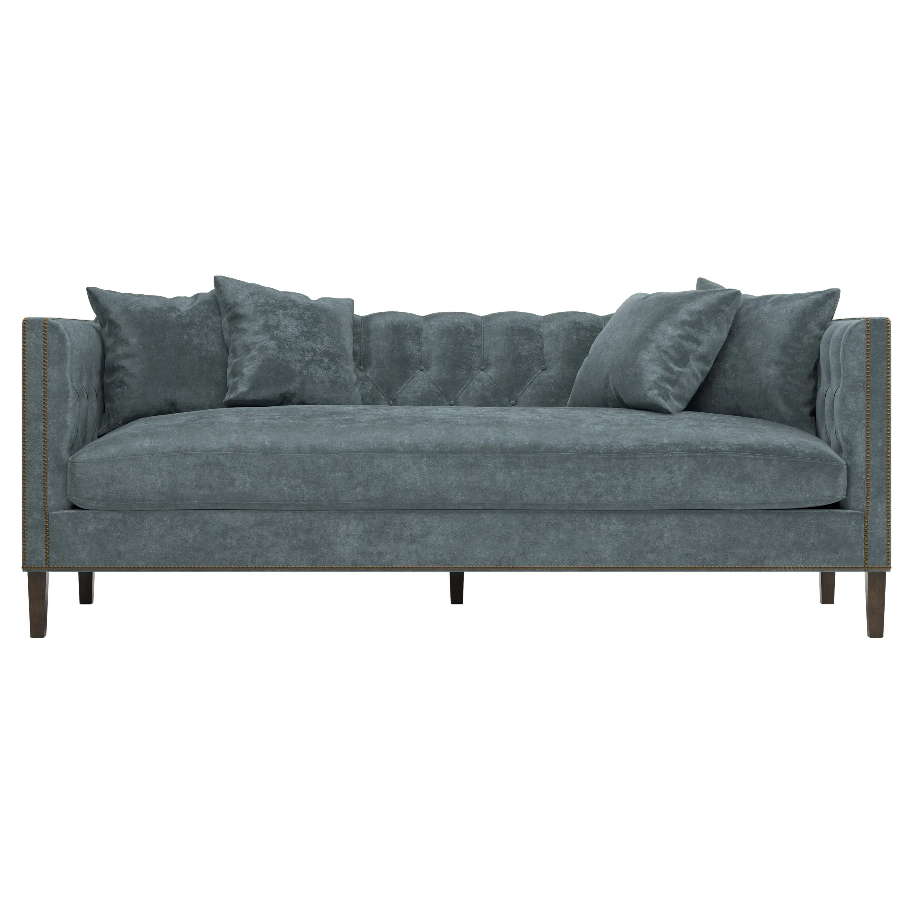 Winifred Bench Cushion Sofa - Slate Blue, Velvet