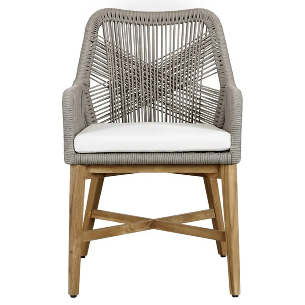 Winslow Outdoor Dining Arm Chair - White, Woven Rope