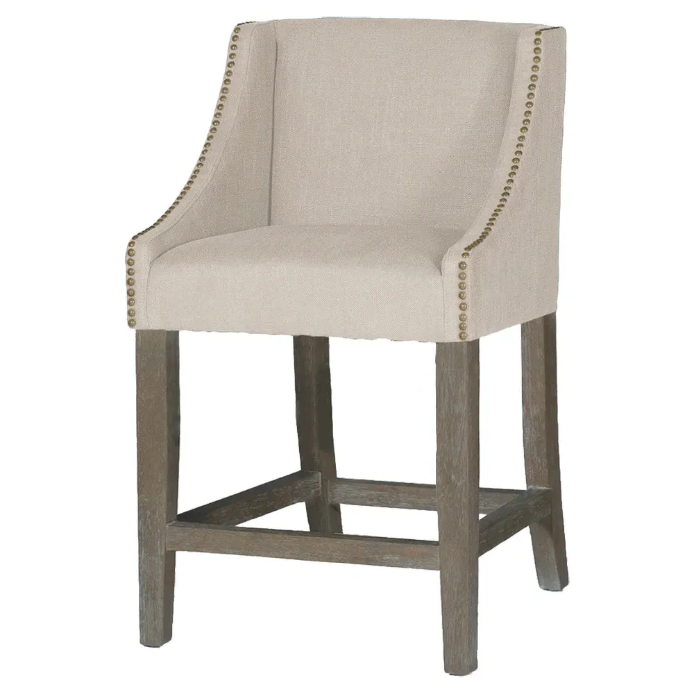 Winston Counter Stool with Nailheads - Brown, Linen