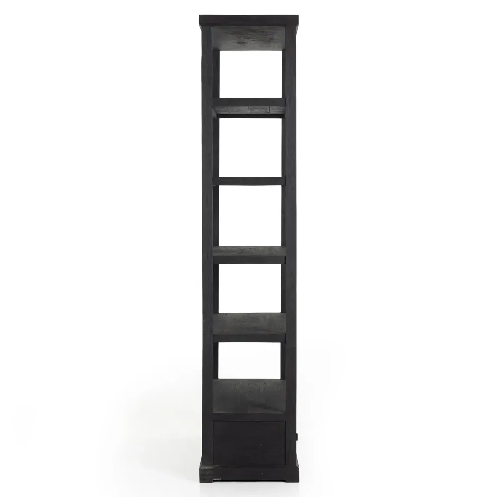 Winston Wide Bookcase with Drawers - Black, Reclaimed Wood