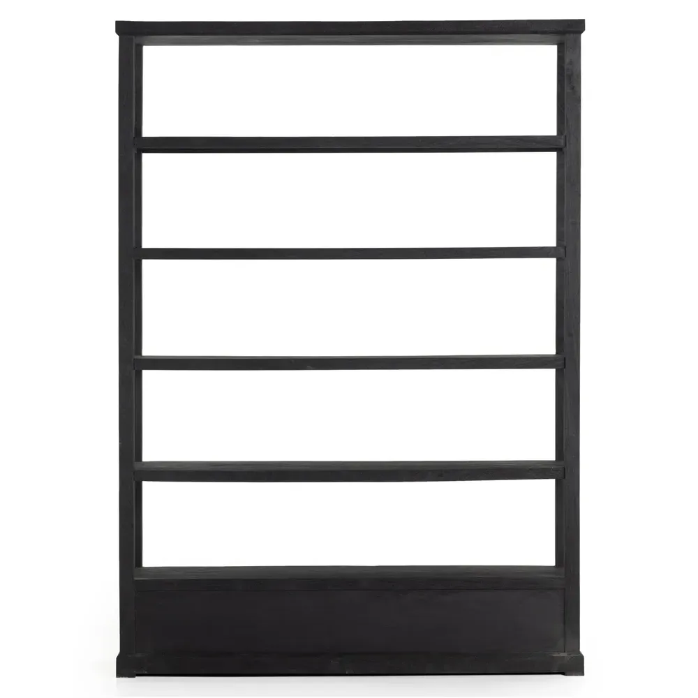 Winston Wide Bookcase with Drawers - Black, Reclaimed Wood