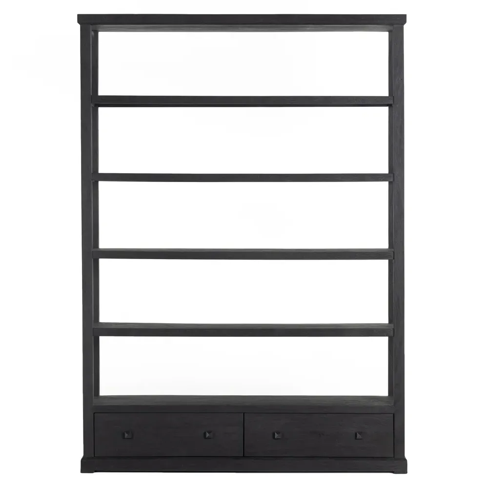Winston Wide Bookcase with Drawers - Black, Reclaimed Wood image