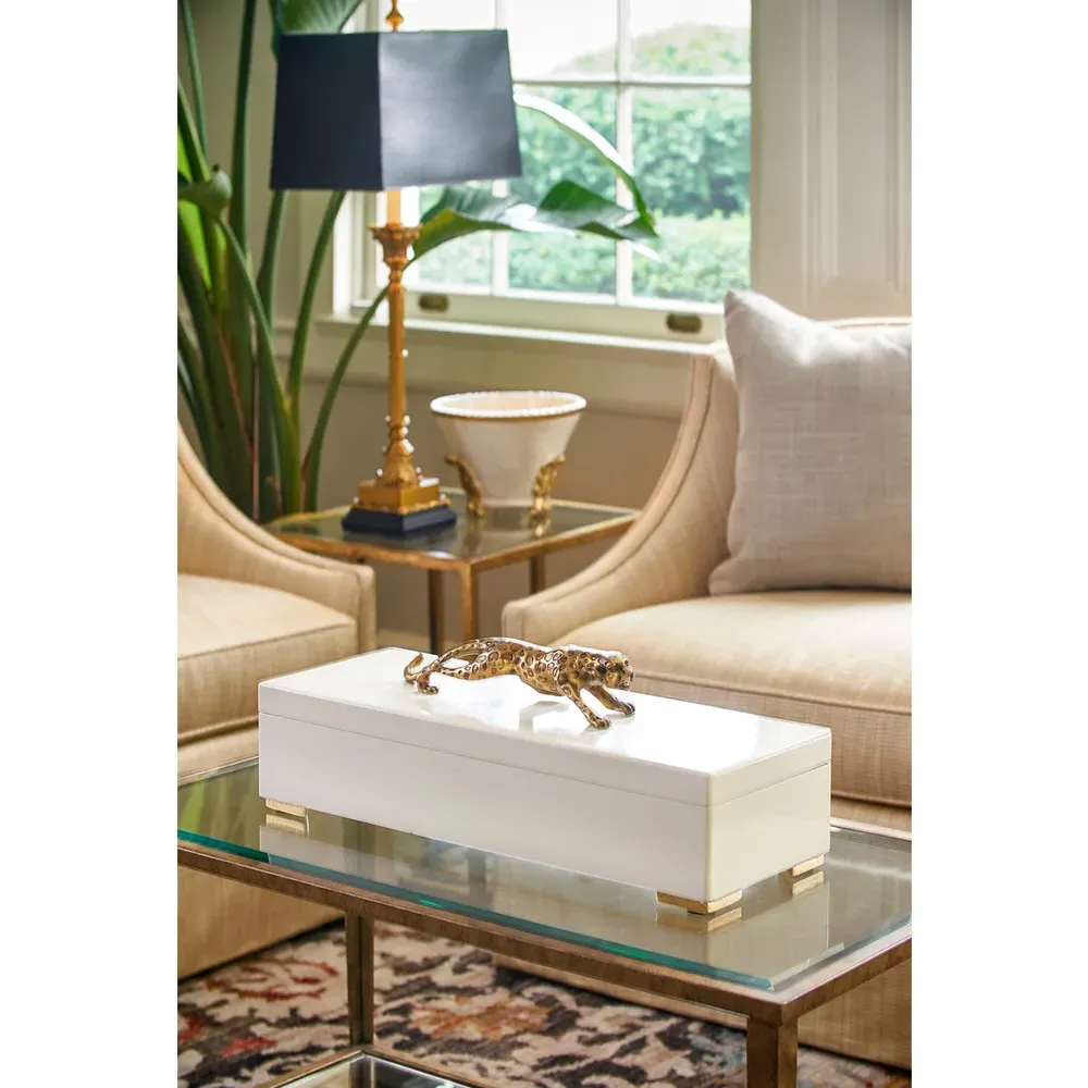 Wren Cheetah Decorative Box - Cream, Wood