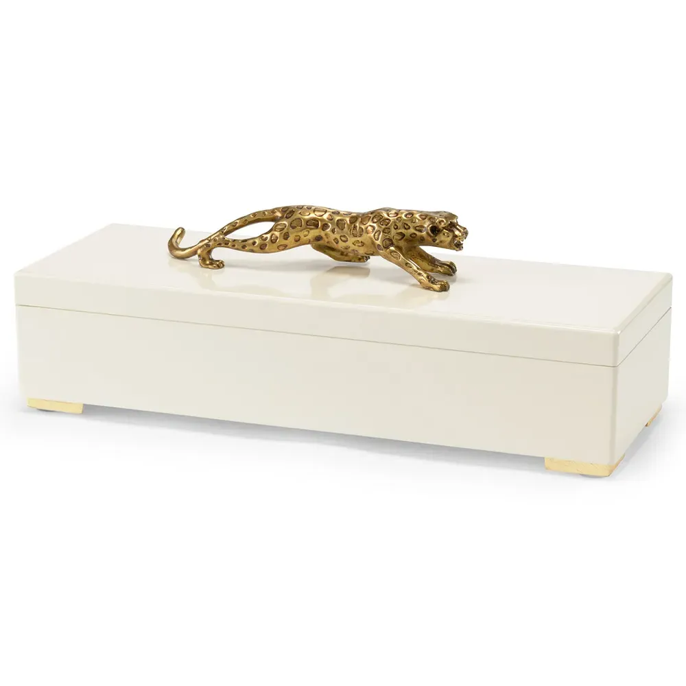 Wren Cheetah Decorative Box - Cream, Wood